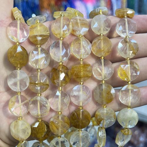Golden Healer Quartz Beads, with Seedbead, Flat Round, DIY, mixed colors, 15mm, Sold Per 38 cm Strand