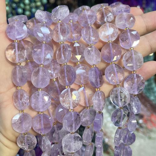 Natural Amethyst Beads, with Seedbead, Flat Round, DIY, purple, 15mm, Sold Per 38 cm Strand