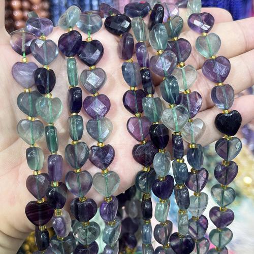Natural Fluorite Beads, Colorful Fluorite, with Seedbead, Heart, DIY, mixed colors, 12mm, Sold Per 38 cm Strand