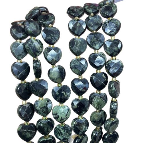 Gemstone Jewelry Beads, Green Eye Stone, with Seedbead, Heart, DIY, mixed colors, 12mm, Sold Per 38 cm Strand