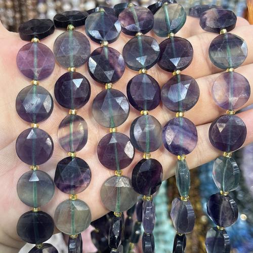 Perles de fluorite, Fluorite colorée, avec Seedbead, Plat rond, DIY, couleurs mélangées, 15mm, Vendu par 38 cm brin