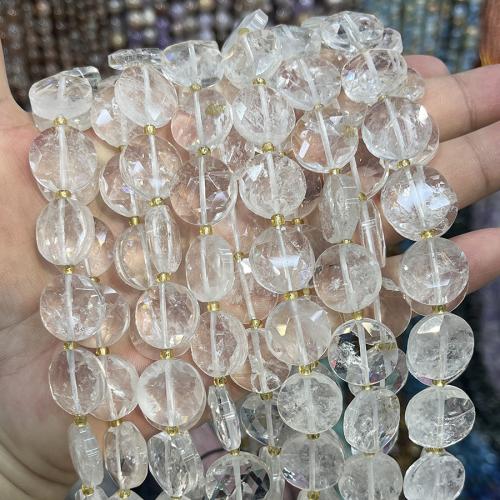Natural Clear Quartz Beads, with Seedbead, Flat Round, DIY, clear, 15mm, Sold Per 38 cm Strand