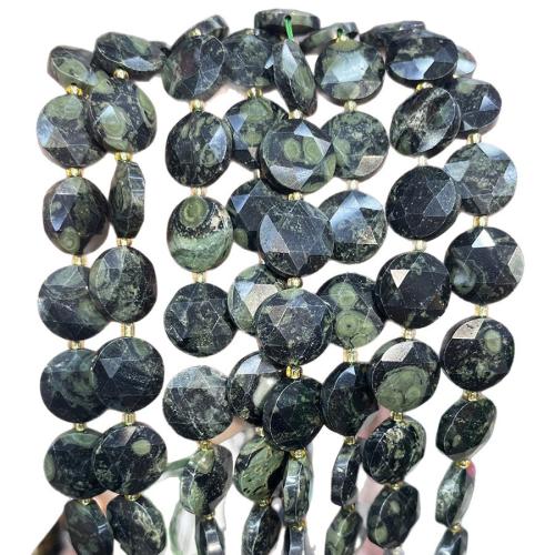 Green Eye Stone Beads, with Seedbead, Flat Round, DIY, mixed colors, 15mm, Sold Per 38 cm Strand