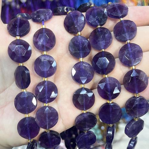 Natural Amethyst Beads, Flat Round, DIY, purple, 15mm, Sold Per 38 cm Strand