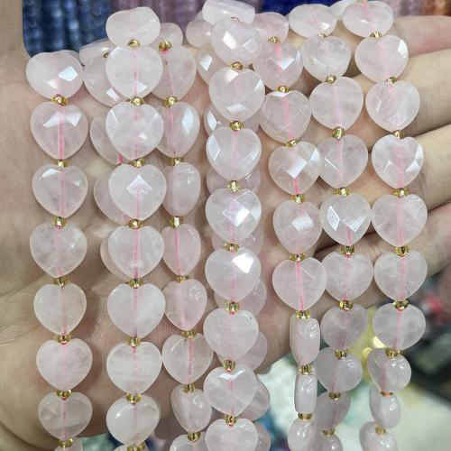 Natural Rose Quartz Beads, with Seedbead, Heart, DIY, pink, 12mm, Sold Per 38 cm Strand