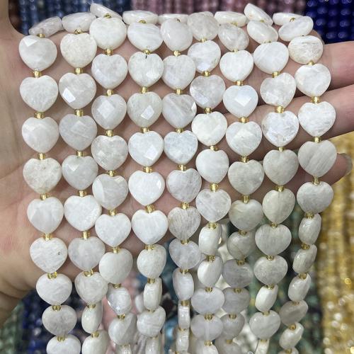 Moonstone goutte, avec Seedbead, coeur, DIY, blanc, 12mm, Vendu par 38 cm brin