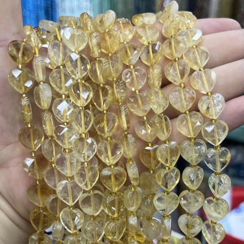 Natural Citrine Beads, with Seedbead, Heart, DIY, yellow, 12mm, Sold Per 38 cm Strand