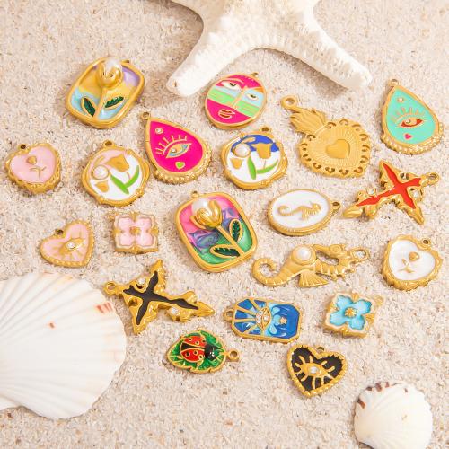 Bijoux pendentifs en acier inoxydable , Acier inoxydable 304, avec perle de plastique, Placage de couleur d'or, DIY & émail & avec strass, plus de couleurs à choisir, Vendu par PC