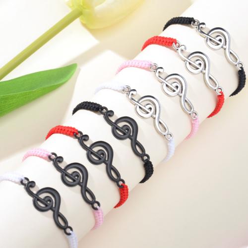 Polyester Cord Bracelet, with Tibetan Style, Music Note, handmade, Unisex & adjustable, more colors for choice, Length:Approx 6-10 Inch, Sold By PC