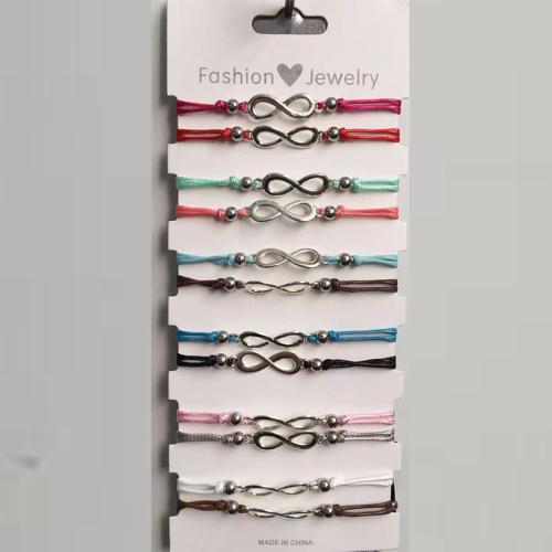 Terylen Schnur Armband-Set, mit Zinklegierung, Unendliche, handgemacht, 12 Stück & unisex & einstellbar, gemischte Farben, Länge:ca. 6-10 ZollInch, verkauft von setzen