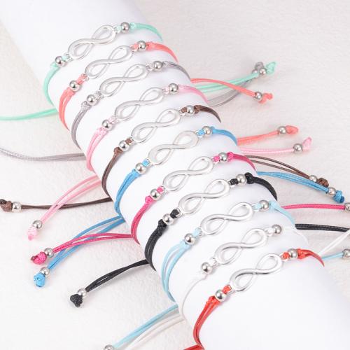 Tibetan Style Bracelet, with Wax Cord, Infinity, handmade, Unisex & adjustable, more colors for choice, Length:Approx 6.5-11 Inch, Sold By PC