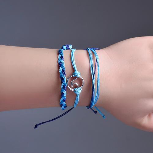 304 Stainless Steel Bracelet Set, with Wax Cord, handmade, three pieces & Unisex & adjustable, blue, Sold By Set
