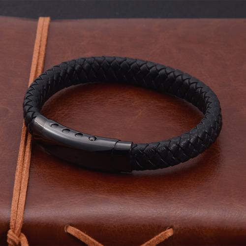 PU Leather Bracelet, with Tibetan Style, Unisex & different size for choice, black, Sold By PC