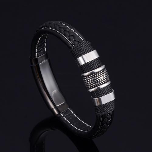 PU Leather Bracelet, with Titanium Steel, different size for choice & for man, black, Sold By PC