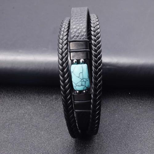 PU Leather Bracelet, with turquoise & 304 Stainless Steel, handmade, multilayer & different size for choice & for man, Sold By PC