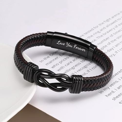 PU Leather Bracelet, with 316L Stainless Steel, Infinity, handmade, adjustable & for man, Length:Approx 7.5-9 Inch, Sold By PC