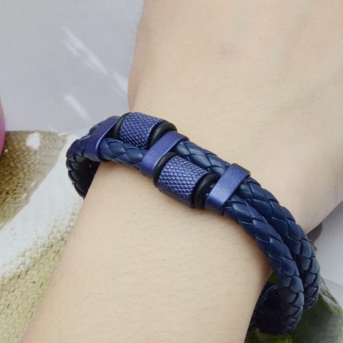 PU Leather Bracelet, with 304 Stainless Steel, multilayer & for man, more colors for choice, Inner Diameter:Approx 66mm, Sold By PC