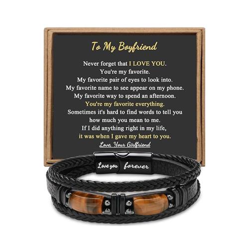 PU Leather Bracelet, with Tiger Eye & 304 Stainless Steel, handmade, multilayer & different size for choice & for man, more colors for choice, Sold By PC