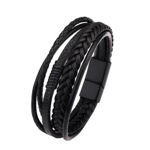 PU Leather Bracelet, with Tibetan Style, handmade, multilayer & for man, more colors for choice, Length:Approx 8.7 Inch, Sold By PC