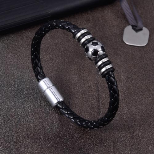 PU Leather Bracelet, with 304 Stainless Steel & Tibetan Style, Football, different size for choice & for man, Sold By PC