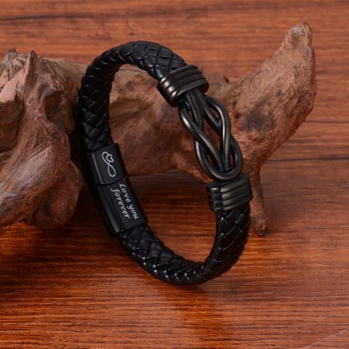 PU Leather Bracelet, with 304 Stainless Steel, different size for choice & for man, black, Sold By PC