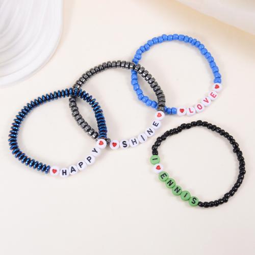 Non- magnetische Hämatit Armband, mit Acryl, Alphabet-Buchstabe, handgemacht, Modeschmuck & unisex, keine, Länge:ca. 6.5-11 ZollInch, verkauft von PC