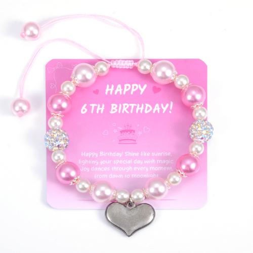 Plastic Pearl Bracelet, with Polyester Cord & Tibetan Style, Heart, handmade, Girl & different designs for choice & with rhinestone, Length:Approx 6.5-11 Inch, Sold By PC