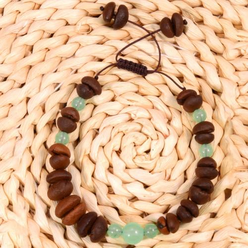 Coffee Bean Bracelet, with Glass Beads & Wax Cord, handmade, fashion jewelry & Unisex, Length:Approx 7-11 Inch, Sold By PC