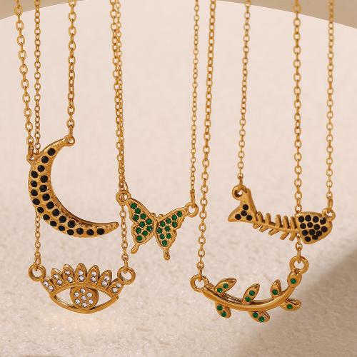 Collar de acero inoxidable de la joyería, acero inoxidable 304, chapado en color dorado, con diamantes de imitación, más colores para la opción, Vendido por UD