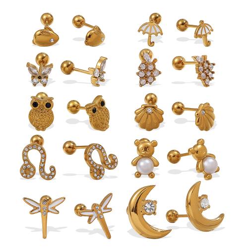 Edelstahl Ohrringe, 304 Edelstahl, mit Kunststoff Perlen, goldfarben plattiert, Modeschmuck & Micro pave Zirkonia & Emaille & mit Strass, keine, verkauft von Paar