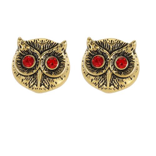 Manschettenknöpfe, Zinklegierung, Eule, plattiert, Modeschmuck & unisex & mit Strass, goldfarben, verkauft von Paar