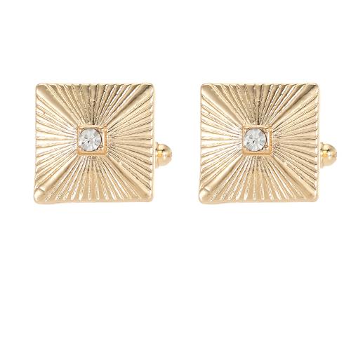 Manschettenknöpfe, Zinklegierung, Quadrat, plattiert, Modeschmuck & für den Menschen & mit Strass, goldfarben, verkauft von Paar