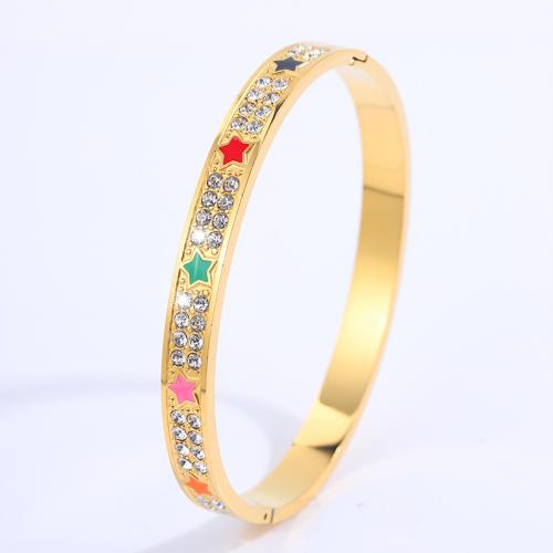 Acier inoxydable 304 bracelet ordinaire, Plaqué or 18K, pour femme & émail & avec strass, plus de couleurs à choisir, Vendu par PC