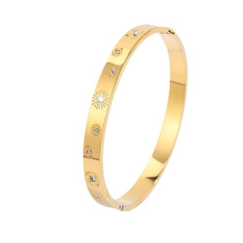 Acier inoxydable 304 bracelet ordinaire, Plaqué or 18K, bijoux de mode & pour femme & avec strass, Vendu par PC