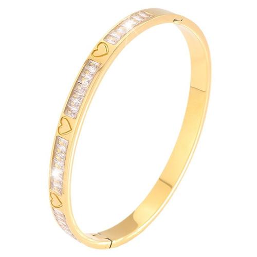 304 Stainless Steel Bangle, plated, fashion jewelry & for woman & with rhinestone, golden, Sold By PC