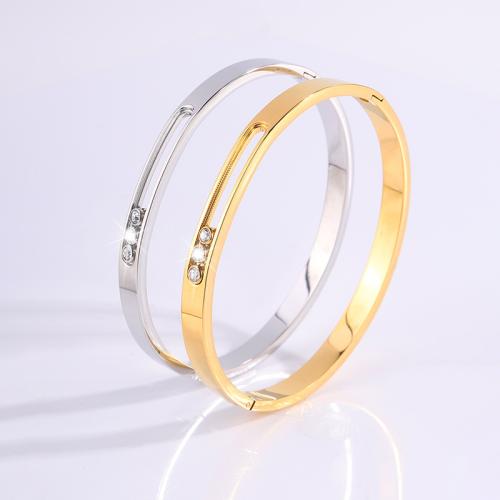 304 Stainless Steel Bangle, plated, for woman & with rhinestone & hollow, more colors for choice, Sold By PC