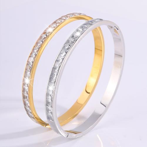 304 Stainless Steel Bangle, plated, fashion jewelry & for woman & with rhinestone, more colors for choice, Sold By PC