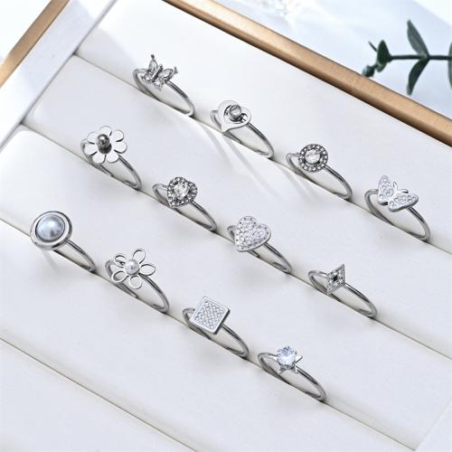 Cubic Zirconia Stainless Steel Finger Ring, 304 Stainless Steel, with Plastic Pearl, polished, different styles for choice & micro pave cubic zirconia & for woman, original color, Sold By PC