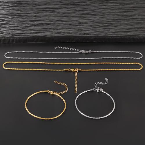 Fashion Stainless Steel Jewelry Sets, 304 Stainless Steel, Vacuum Ion Plating, fashion jewelry & Unisex & different styles for choice, more colors for choice, Bracelet :18-5cm; Necklace :45-5cm; Width :1.8mm, 5PCs/Bag, Sold By Bag