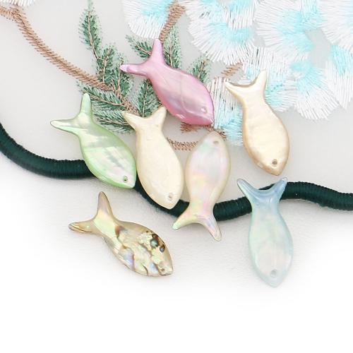 Natural Abalone Shell Pendants, with Epoxy Sticker, Fish, DIY, more colors for choice, 11x24mm, Sold By PC