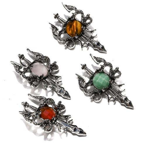 Gemstone Pendants Jewelry, Natural Stone, with Tibetan Style, gold color plated, DIY, more colors for choice, 3x5mm, Sold By PC