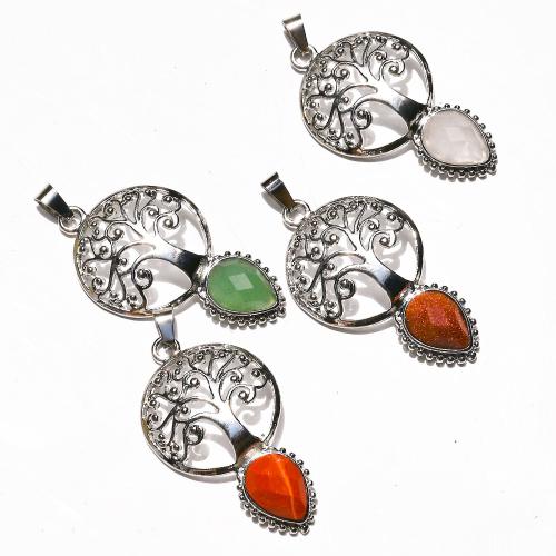 Gemstone Pendants Jewelry, with Tibetan Style, gold color plated, DIY, more colors for choice, 30x50mm, Sold By PC