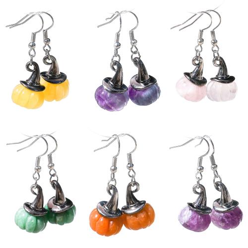 Natural Gemstone Earrings, with Tibetan Style, gold color plated, fashion jewelry, more colors for choice, 15x40mm, Sold By Pair
