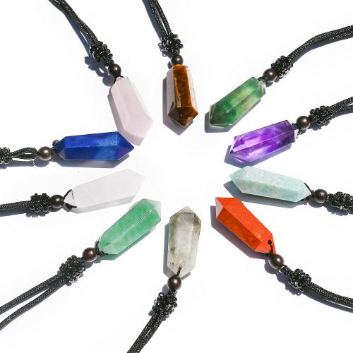 Gemstone Pendants Jewelry, with Natural Stone, gold color plated, DIY, more colors for choice, 12x38mm, Length:32 cm, Sold By PC