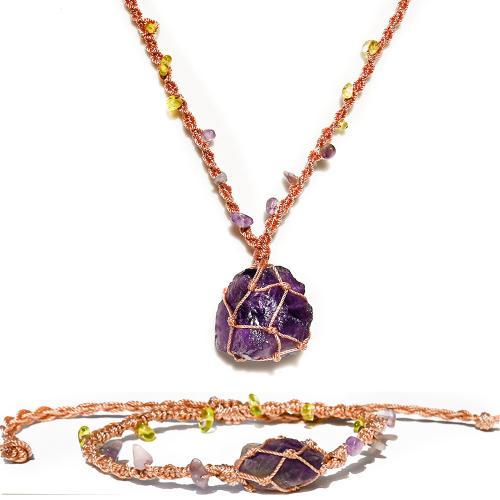 Amethyst Jewelry Set, bracelet & necklace, gold color plated, fashion jewelry, more colors for choice, 130x70x50mm, Sold By PC