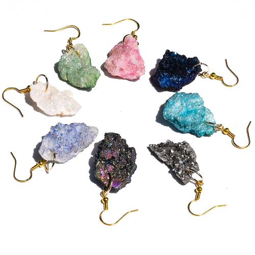 Natural Gemstone Earrings, Natural Stone, with Tibetan Style, gold color plated, fashion jewelry, more colors for choice, 25x45mm, Sold By Pair