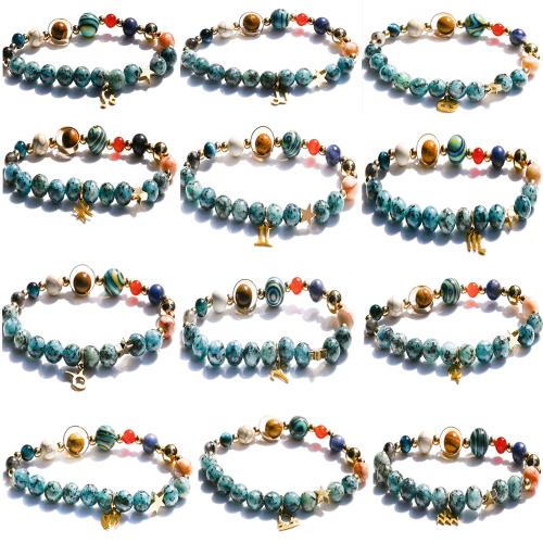 Gemstone Bracelets, Natural Stone, with Gemstone & Tibetan Style, 12 Signs of the Zodiac, gold color plated, fashion jewelry, more colors for choice, Sold By PC
