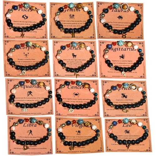 Gemstone Bracelets, with Tibetan Style, 12 Signs of the Zodiac, gold color plated, fashion jewelry, more colors for choice, Sold By PC