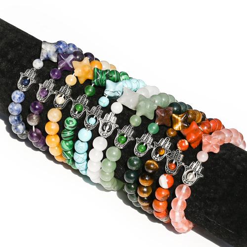 Hamsa Bracelets, Natural Stone, with Gemstone & Tibetan Style, gold color plated, fashion jewelry, more colors for choice, u7ea68mm, Sold By Strand