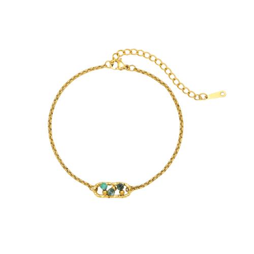 Stainless Steel Jewelry Bracelet, 304 Stainless Steel, with Natural Stone, 18K gold plated, fashion jewelry & for woman & hollow, Sold By PC